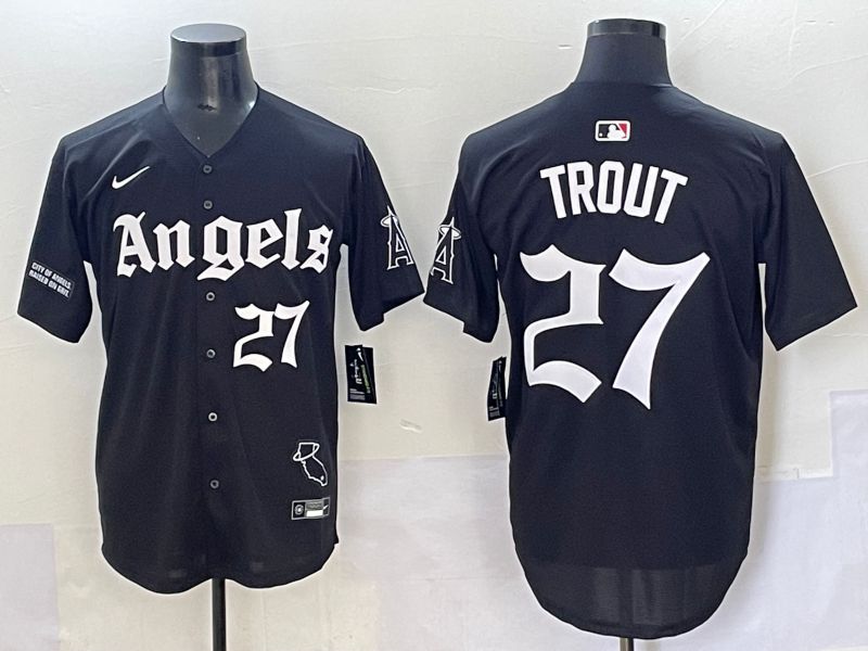 Men 2025 Los Angeles Angels #27 Trout Black Five generations Joint Name Nike MLB Jersey style 13->chicago cubs->MLB Jersey